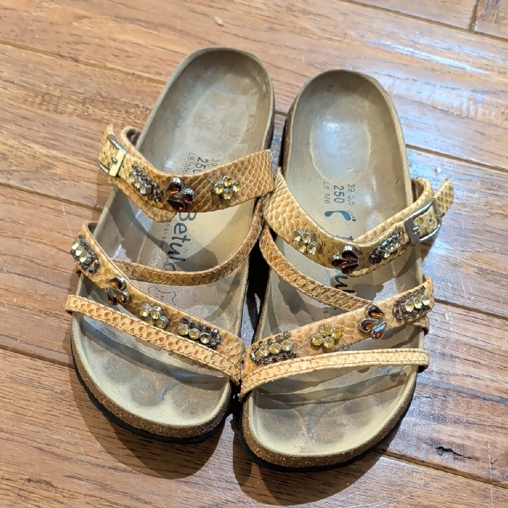 Betula Birkenstock Jeweled Beaded Brown Yellow Sandals